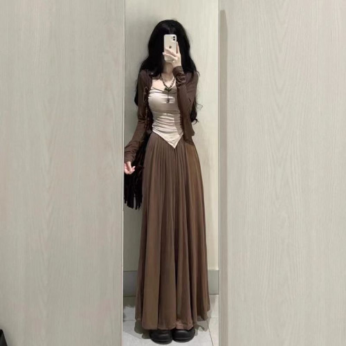 三件套女2025秋季新款純欲風辣妹長袖開衫外套吊帶背心濶腿褲