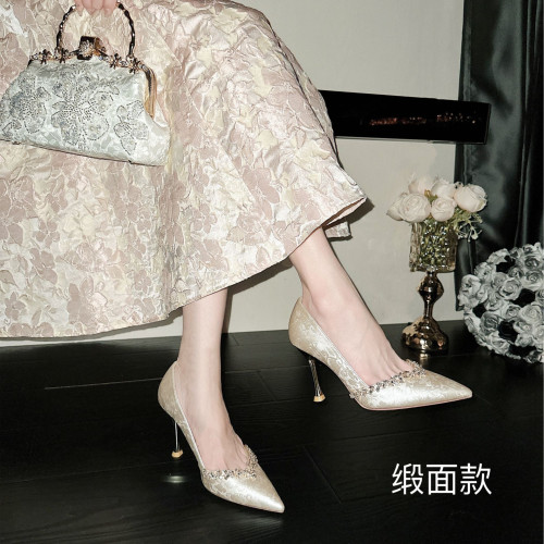 【5/7cm】香檳色婚鞋女主紗禾秀兩穿2024新款旗袍百搭夏季不累腳