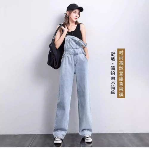 【大客訂購】牛仔時尚背帶褲女夏韓版梨型寬松休閒濶腿背帶褲468