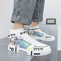 休閒小白鞋情侶學生運動板鞋卡通動漫貓和老鼠動漫聯名高幫鞋