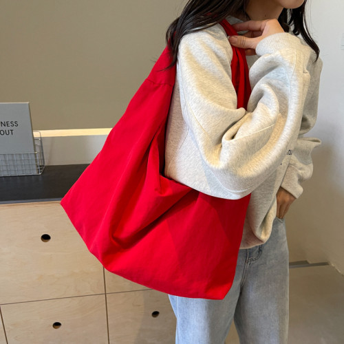 日系時尚休閒帆布托特包女2025新款潮百搭大容量腋下包通勤單肩包
