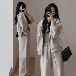 秋冬休閒衛衣運動衣服女套裝時尚顯瘦減齡濶腿褲連帽跑步兩件套潮
