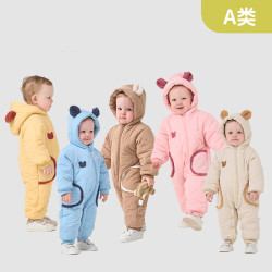 寶寶冬款加厚保暖連體衣新生兒梭織爬服幼兒外出服嬰幼兒衣服