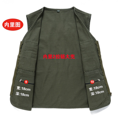 春秋高檔純棉男士馬甲中老年外搭坎肩多口袋攝影加肥加大7XL