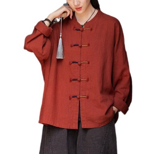 25新款原創棉麻女裝復古國風盤釦撞色纏線上衣開衫女禪意苧麻外套