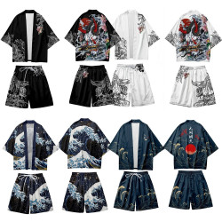 2025新款創意七分袖和服道袍沙灘褲套裝