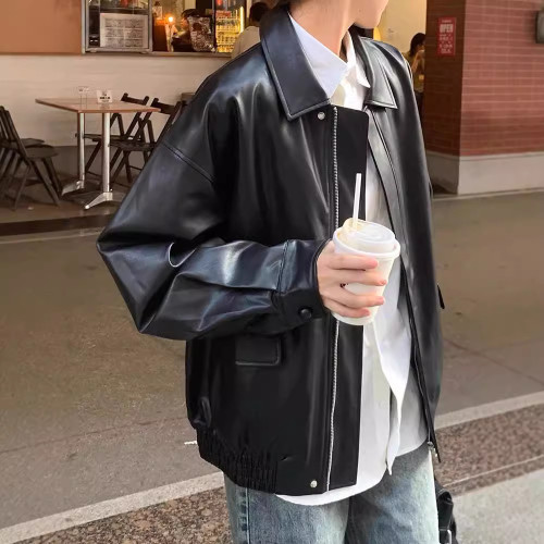 復古棕色皮衣女短款2024入秋季小個子韓版寬松皮夾克帥氣機車外套