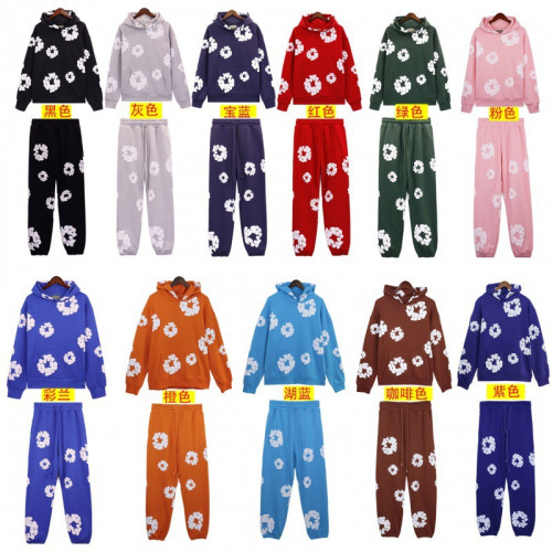 秋冬季情侶套裝衛衣長褲加絨衛衣DENIM 主線木棉花美式連帽衫