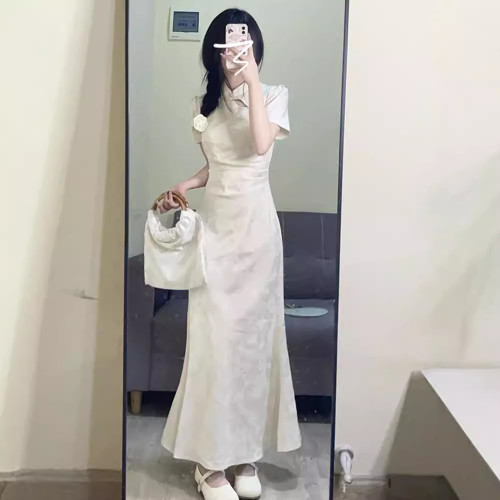 新中式國風旗袍連衣裙子女夏季2024新款禦姐風情萬種收腰氣質長裙