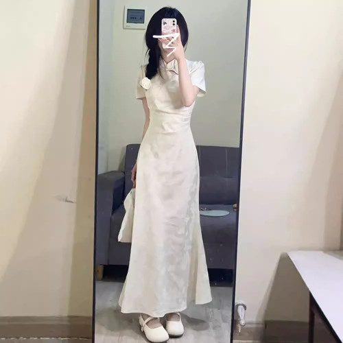 新中式國風旗袍連衣裙子女夏季2024新款禦姐風情萬種收腰氣質長裙
