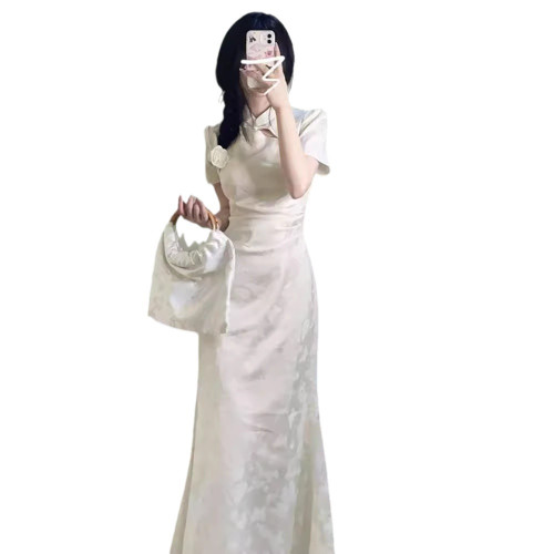 新中式國風旗袍連衣裙子女夏季2024新款禦姐風情萬種收腰氣質長裙