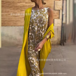 2024獨立站新款歐美寬松裝開衫優雅連衣裙女士套裝