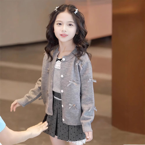 （親子裝）女童開衫毛衣2025韓版童裝針織衫上衣兒童女寶寶立體花