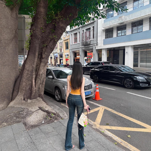 韓版設計感復古做舊微喇牛仔褲女秋季新款低腰顯瘦修身拖地長褲潮