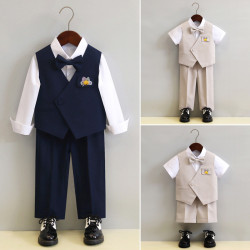 兒童西裝禮服男童夏秋韓版純色馬甲套裝男孩周嵗生日花童演出服