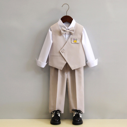 兒童西裝禮服男童夏秋韓版純色馬甲套裝男孩周嵗生日花童演出服