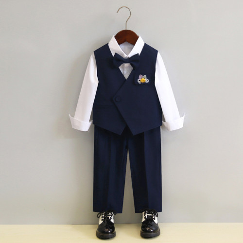 兒童西裝禮服男童夏秋韓版純色馬甲套裝男孩周嵗生日花童演出服