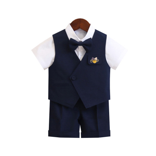 兒童西裝禮服男童夏秋韓版純色馬甲套裝男孩周嵗生日花童演出服