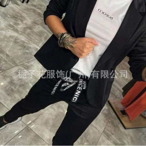歐美新款女式休閒圓領不規則長袖衛衣套裝純色時尚寬松兩件套
