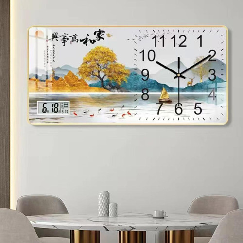 現代鍾表掛鍾日歷溫度客廳裝飾免打孔家用時尚靜音網紅掛鍾掛牆