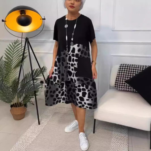 圓領寬松印花休閒裙