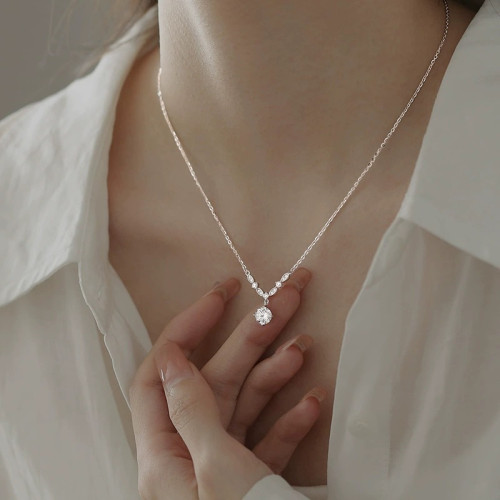 S999足銀閃耀星河項鍊女輕奢時尚百搭鎖骨鍊鋯石吊墜項飾禮物