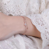 S925純銀雙層櫻花手鏈女實拍小清新花朵百搭手飾森女秋季新款手工