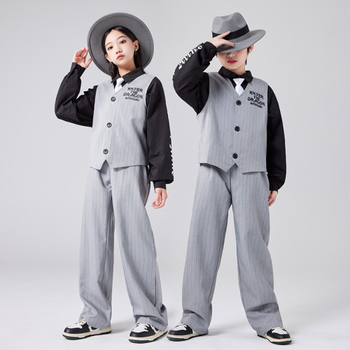 兒童爵士舞套裝西裝馬甲潮服Popping街舞演出服locking鎖舞男女童