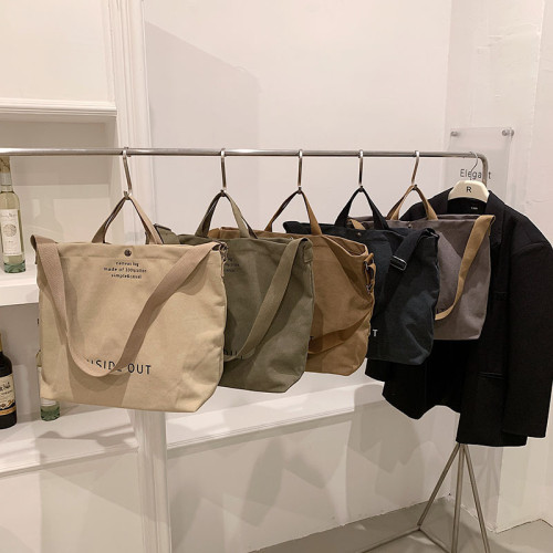 bags復古帆布單肩包新款潮大容量斜後背包女學生上課手提托特包