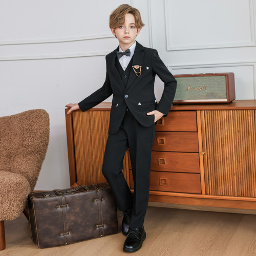 兒童西裝男童英倫紳士西服男孩周嵗生日花童婚禮服鋼琴主持演出服