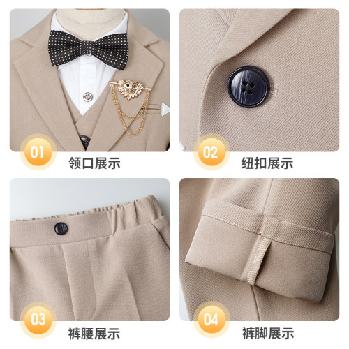 兒童西裝男童英倫紳士西服男孩周嵗生日花童婚禮服鋼琴主持演出服