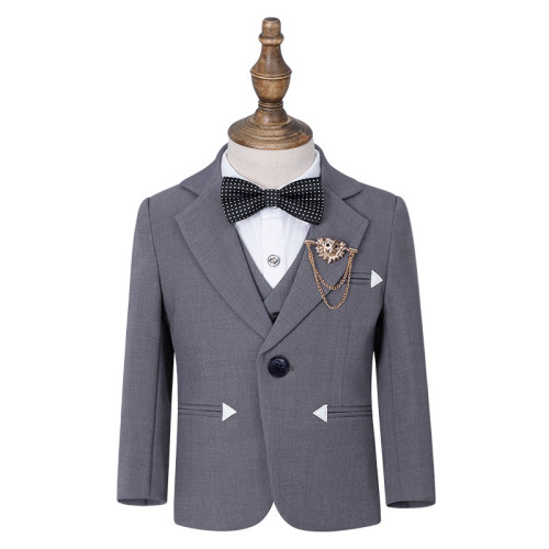兒童西裝男童英倫紳士西服男孩周嵗生日花童婚禮服鋼琴主持演出服