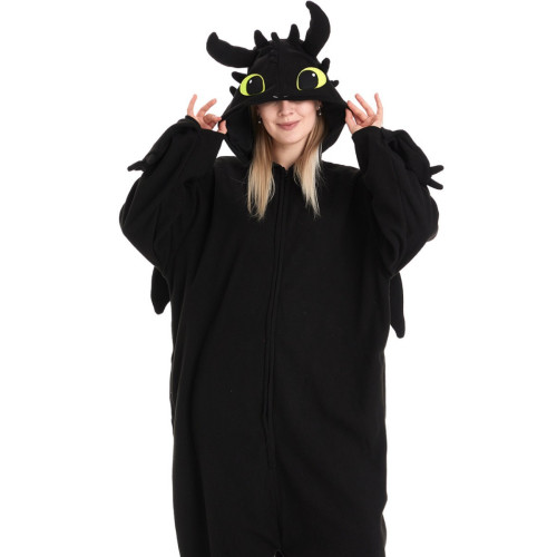 卡通連體睡衣情侶款黑白龍連體衣休閒家居服中厚大碼
