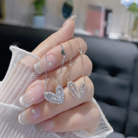 s925純銀愛心項鍊滿鑽爆閃少女心甜美風小衆設計高級感ins風項飾