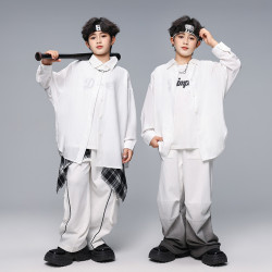 街舞兒童潮服酷帥潮牌襯衫套裝男女童嘻哈少兒hiphop舞蹈演出服裝