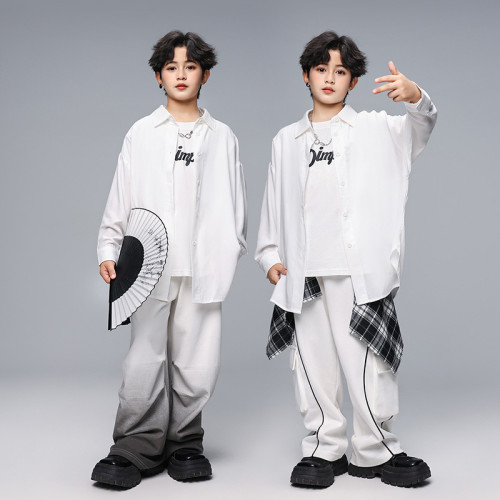 街舞兒童潮服酷帥潮牌襯衫套裝男女童嘻哈少兒hiphop舞蹈演出服裝