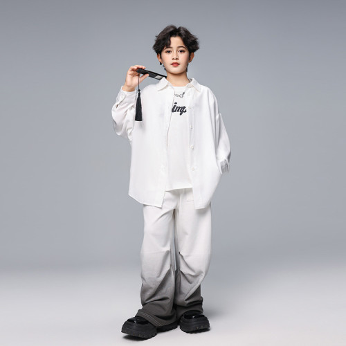 街舞兒童潮服酷帥潮牌襯衫套裝男女童嘻哈少兒hiphop舞蹈演出服裝
