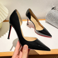 2026新款春秋尖頭側空紅底裸色高跟鞋女絕美細跟氣質黑色漆皮單鞋