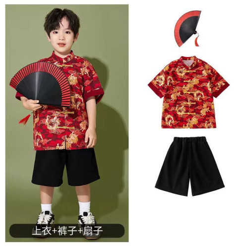 六一兒童啦啦隊演出國潮風唐裝男童女童風詩歌學生朗誦合唱服