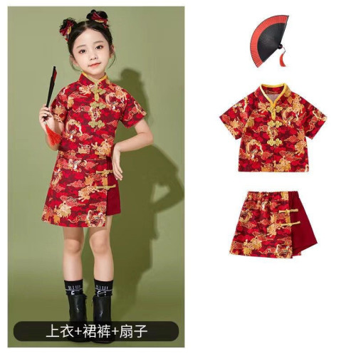 六一兒童啦啦隊演出國潮風唐裝男童女童風詩歌學生朗誦合唱服