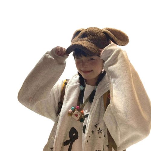 日系可愛貓咪白灰色開衫衛衣女連帽秋冬加絨寬松慵懶風拉鍊外套潮