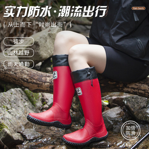 男女款時尚雨靴日系野鳥協會雨鞋戶外防水徒步水鞋耐磨防滑雨靴