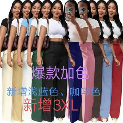 Y6012優化版 歐美女裝高腰垂感直筒濶腿四季休閒長褲款