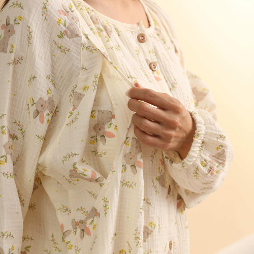 多款大碼帶胸墊月子服純棉縐布産後孕婦睡衣卡通哺乳衣産婦睡衣套