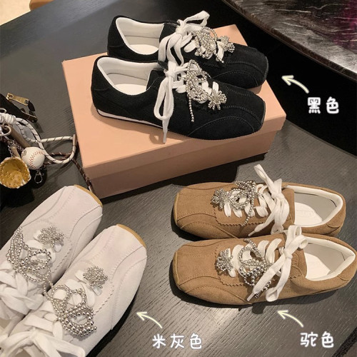 秋冬新款小衆休閒磨砂真皮阿甘鞋復古方頭珍珠蝴蝶結休閒德訓鞋女