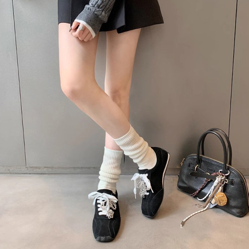 秋冬新款小衆休閒磨砂真皮阿甘鞋復古方頭珍珠蝴蝶結休閒德訓鞋女