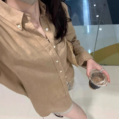 RL拉夫小馬標Polo襯衫春秋亞麻襯衫女可掃碼情侶刺綉男女長袖防曬