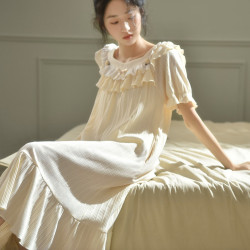 睡裙夏季女款柔軟純棉甜美公主風法式連衣裙大碼長款睡衣