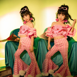 復古懷舊港風8090年代女潮童幼兒園舞台走秀表演服裝兒童演出服新