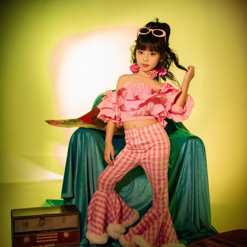 復古懷舊港風8090年代女潮童幼兒園舞台走秀表演服裝兒童演出服新